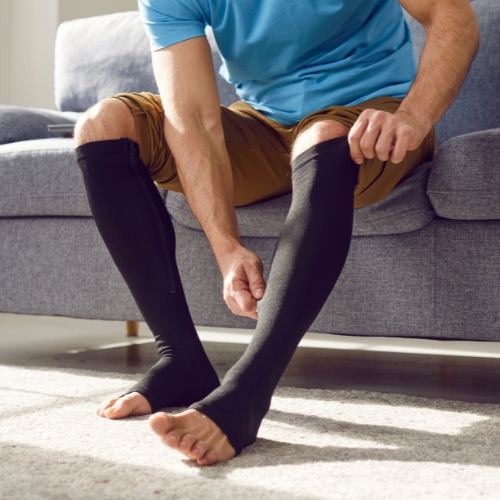 Man wearing compression socks